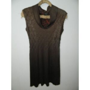 Komarov Dress Brown Crinkle with Orange Lining‎ Empire Waist Dress Size Small